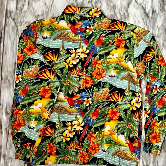 Surf Crush Tiki Vtg Sz S Hawaiian Print Zip Up Jacket CB Casual Macaw Tropical - Picture 6 of 12